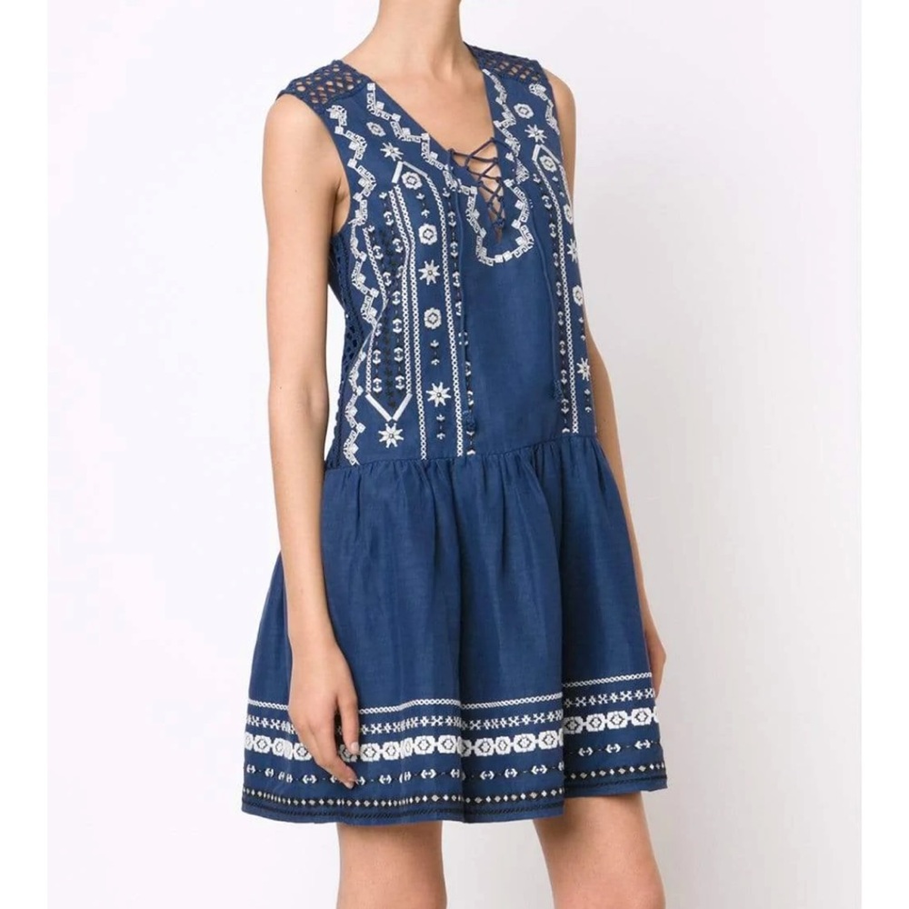 Sea New York Blue Embroidered Drop Waist Dress  Size 0